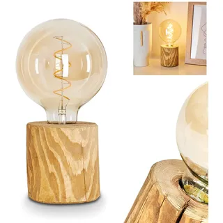 Tischleuchte Canedo, 1-flammige Tischlampe aus Holz und Kunststoff in Natur/Schwarz, Leuchte im skandinavischen Design mit An-/ & Ausschalter am Kabel und Lichteffekt, 1 x E27, ohne Leuchtmittel