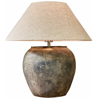 LOBERON Tischlampe Shiva ,  antikschwarz/creme | Steinoptik, Zeitloses Design, Schirm aus Naturleinen, Keramik-Fuß