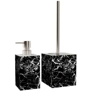 Sanilo Badaccessoire-Set Marmor Schwarz, WC-Bürste und Seifenspender, 2 tlg., 2-tlg., auswechselbarer Bürstenkopf, stabile Pumpe, hochwertig & modern schwarz