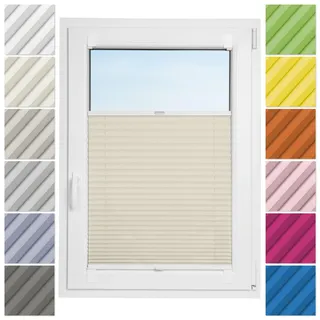 Estika Plissee ohne Bohren zum Kleben – 80 x 200 cm – Beige – Selbstklebende Montage, moderner Sichtschutz für Fenster, Jalousie für Fenster ohne Bohren