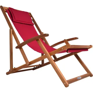 Deuba - Casaria® Sonnenliege Holz Wetterfest Klappbar Verstellbar 160kg Belastbar Armlehne Kissen Garten Balkon Liegestuhl Akazie 94x94x60cm Versch. Farben Rot