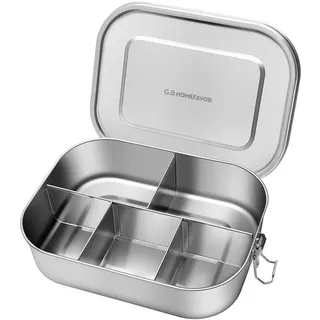 G.a HOMEFAVOR Edelstahl Brotdose Metall Lunchbox mit 5 Fächern 1400ml Auslaufsichere Bento Box Groß Sandwichbox Brotzeitdose mit Trennwand Vesperdose Brotbüchse
