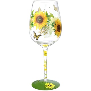 NymphFable Bunte Weinglas SonneBlume Handgemalt Weihnachten Weinglas Geburtstag Geschenk für Frauen 15oz