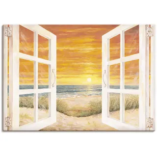 Wandbild ARTLAND "Fenster zum Meer" Bilder Gr. B/H: 100 cm x 70 cm, Leinwandbild Meer Bilder Querformat, 1 St., beige (naturfarben) Kunstdrucke