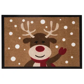 Hanse Home Fußmatte Weihnachten für Innen und Außen 40x60cm - Schmutzfangmatte Outdoor Türmatte mit Rentier-Motiv Waschbar & Wetterfest, rutschfest für Eingangsbereich & Außenbereich – Braun