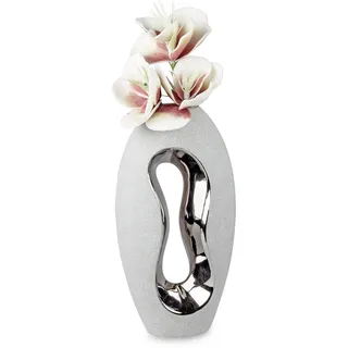 Edle Vase Blumenvase Tischvase Designvase in Grau - Silber 28 cm