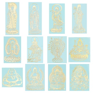 OLYCRAFT 12 Stile Buddhistisches Thema Legierungs Aufkleber Buddha Aufkleber Selbstklebende Gold Metall Aufkleber Metall Gold Aufkleber Für DIY Kunstharz Handwerk Telefon Wasserflasche Dekoration