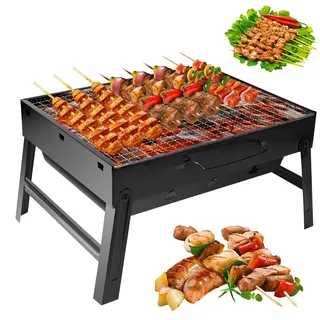 Auauraintt Kompakter Mini Grill BBQ - Holzkohle, tragbar & klappbar | Tischgrill Campinggrill Picknickgrill,für Picknick, Garten, Terrasse, Camping, Reisen