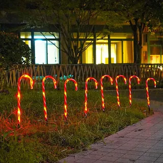 4er Set Solar LED Zuckerstange Lichterkette Wasserdicht 8 Beleuchtungsmodi Gartenleuchte für Außen Hof Rasen Weihnachten Deko - Rot