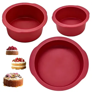 3 Stück Silikon Backform Rund Set, Silikon Kuchenform - Durchmesser 10+15+20cm