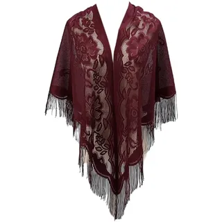 Aniyan Spitze Stola Damen, Elegantes Lochmuster Dreieckstuch mit 10cm Fransen, Vielseitig als Umschlagtuch & Schal für Abend, Party, Urlaub (Dunkelrot)