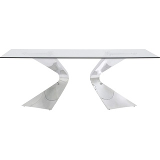 Kare Design Tisch Gloria Chrome, Glastisch, Luxus Glastisch, extravaganter Esstisch, Esszimmer, Platz für 6-8 Personen, Wohnzimmer, Silber, (H/B/T) 75x200x100cm