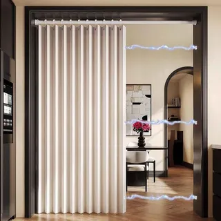 YWQJL Falttürvorhang,Mit Teleskopstange,Magnetischer Türvorhang mit Verdunkelung, Faltbarer Raumteiler für Bad/Schlafzimmer/Wohnzimmer, Akkordeon-Design(*5,W 200*H 240cm)