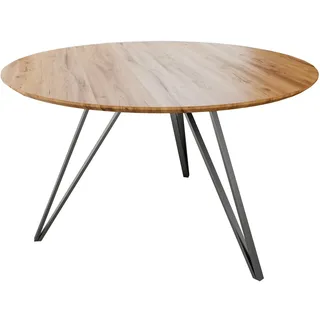ab:stil.art.moebel Runder Esszimmertisch 100 x 77 x 100 cm Eiche beige/silber