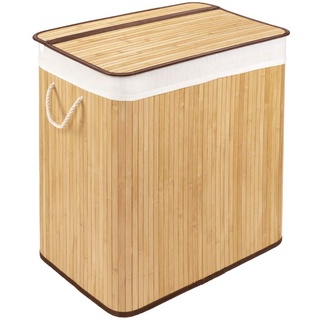 Wäschekorb mit Deckel und 2 Fächer - stabile Wäschebox Bambus - Wäschekorb Natur mit Wäschesack, waschbar - 100% Bambus - 104 Liter