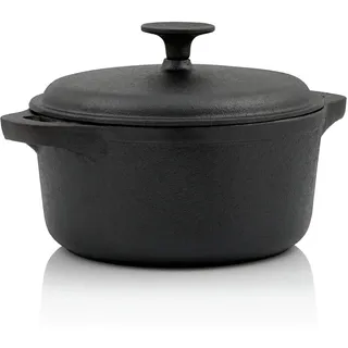 BBQ-Toro Gusseisen Cocotte | 2,7 Liter, Ø 20 cm | schwarz, rund | Bräter mit Deckel | Topf mit Deckel aus Gusseisen Bratentopf für Grill und Backofen | Gusstopf, bereits eingebrannt