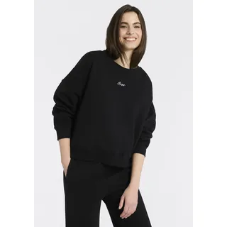 Sweater BOSS ORANGE "Ever Premium Damenmode", Damen, Gr. M (38), schwarz (schwarz 001), Sweatware, Obermaterial: 100% Baumwolle, unifarben, oversize normal, Rundhals, Rippstrickbündchen, Sweatshirts Sweater, mit Logostickerei, aus Baumwolle