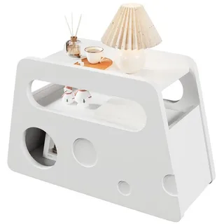 HAUSS SPOLE Couchtisch Beistelltisch mit Rollen, abgerundetem Design für Wohnzimmer weiß (Sideboard, Beistelltisch, Nachttisch, 1-St., vielseitig für Wohnzimmer, Schlafzimmer und Büro), mit Rollen, abgerundeten Ecken und runden Aussparungen weiß
