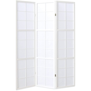 Homestyle4u 437, Paravent Raumteiler Innen 3 teilig Holz Weiß Trennwand Sichtschutz Reispapier Shoji Höhe 175 cm