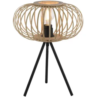 Tischleuchte Echt Holz schwarz E14 41cm Retro Skandi Vintage Tischlampe Dreibein