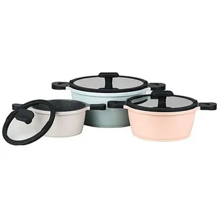 Mulex Topf-Set HAPPINESS TASTYLINE inklusive Grillpfanne vanille, Aluguß (exzellenter Antihafteffekt, 7-tlg., leichte Reinigung), induktionsgeeignet bunt