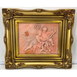 Casa Padrino Barock Wandrelief Rosa / Gold 39,5 x H. 34 cm - Antik Stil Wand Deko Gips Relief mit Prunk Rahmen - Barockstil Deko Accessoires - Barock Wanddeko