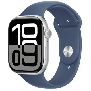 Apple Watch Series 10 GPS 46 mm Aluminiumgehäuse silber Sportarmband denim M/L