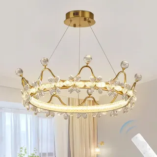 YUPIN Moderne Runde LED Kronleuchter Kreative Krone Blume Kristall Kronleuchter Luxus Kristall Kronleuchter Unendlich Dimmbar Mit Fernbedienung Für Kinderzimmer Schlafzimmer Wohnzimmer(klein)