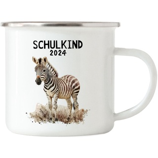 Schulkind 2024 Zebra Emaille Tasse Schuleinführung Sohn Tochter Geschenk Schulanfang Erstklässler