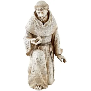Avalon Gallery Gartenstatue – Heiliger Franziskus von Assisi Steinharz für drinnen und draußen, katholische Skulptur, 36,8 cm hoch, kniend mit Vogel