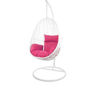 Kideo Swing Chair, Lounge-Möbel, Loungesessel Polyrattan, Hängestuhl, Hängesessel mit Gestell & Kissen (weiß/pink)