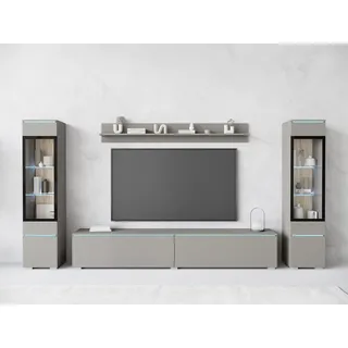 Home Affaire Wohnwand HOME AFFAIRE "VERA II", grau (grau pallad), B:260cm H:130cm T:33cm, Kastenmöbel-Sets, Wohnwand, Vitrine mit Verglasung, stehend und hängend, inklusive Beleuchtung