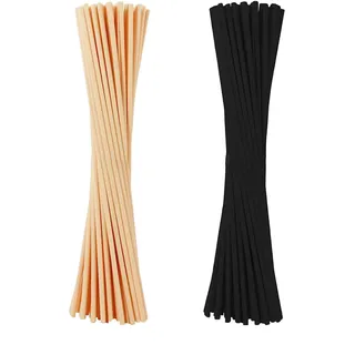 DaiUni Rattanstäbchen für Raumduft, 20 cm x 3 mm Diffuserstäbchen Rattan Reed Fiber, Aroma Diffuser Stäbchen für ätherische Öle im Home Office Hotel Spa?50 Stück (25 Natur,25 Schwarz)