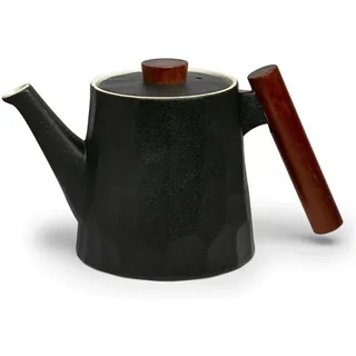 TeaLogic Porzellan Teekanne NEGRA mit Holzgriff - schwarz - 1200 ml