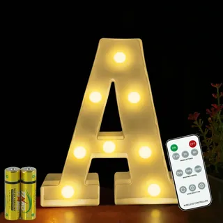 Buchstaben Lichter HONPHIER® Buchstabe Lampe Fernbedienung Alphabet Lampe LED Brief Beleuchtung Buchstabe Licht Beleuchtete Buchstaben Nachtlichter Dekoration für Geburtstag Party Hochzeit (A)