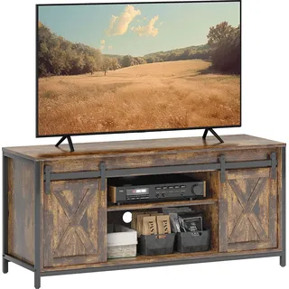 Tv Lowboard, Industrial Design, Für 60'' Tvs, 6 Fächer, 2 Schiebetüren, Braun/schwarz