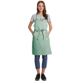 BIGHAS Verstellbare Schürze mit Tasche, Extra Lange Bänder für Damen und Herren, 18 Farben, für Koch, Küche, Zuhause, Restaurant, Cafe, Kochen, Backen, Gartenarbeit (Hauchdünnes Grün) - XL