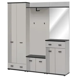 GARDEROBEN-SET Kaschmir, schwarz 5-teilig, Flurgarderobe 180 cm in modernem Design