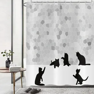 Solidchoice – Lustige Katze-Duschvorhang, 180 x 180 cm – Wasserdichter Polyester-Vorhang mit Haken