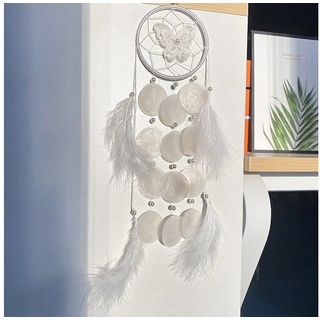 AUKUU Windspiel Einfache Einfache weiße Feder Spiegel Muschel dekorativer, Anhänger Zuhause Schlafzimmer Balkon Traumfänger Muschel