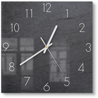 DEQORI Glasuhr | 30x30 cm | Motiv Schiefertafel Stein-Optik | ausgefallene leise Design Uhr aus Glas | Wanduhr für Wohnzimmer & Küche | Moderne Hingucker Uhr für die Wand