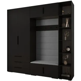 Abiks Möbel Garderoben-Set, Schwarz, Grau, Schwarz, Holz, Nachbildung, 2-Sitzer, 13 Fächer, 240x236.7x47 cm, Garderobe, Garderoben-Sets & Serien, Garderoben-Sets