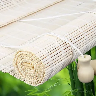 Weiße Bambus Rollo Bambus Jalousie Bambusrollo Aussenbereich Handgewebt Bambusvorhänge Bambusrollo Outdoor Lichtfilternde Raffrollo Bambus,für Teestube Partition Office
