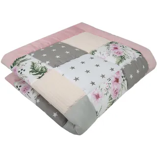 Medi Partners Krabbeldecke für Baby Spielmatte 100% Baumwolle Krabbelmatte - 120x120cm Krabbeldeck Dick Weich Decke Laufgittereinlage Babydecke Minky Waffel Spielbogen (Rosa Blumen)