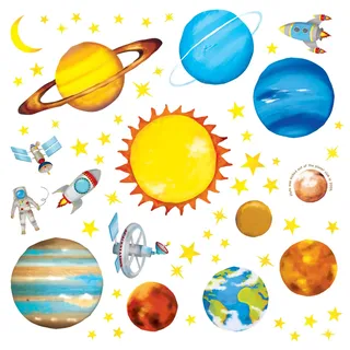 Decowall DW-1307 Sonnensystem Planeten Platz Weltraum Wandtattoo Wandsticker Wandaufkleber Wanddeko für Wohnzimmer Schlafzimmer Kinderzimmer (Mittlere) (Englisch Ver.)