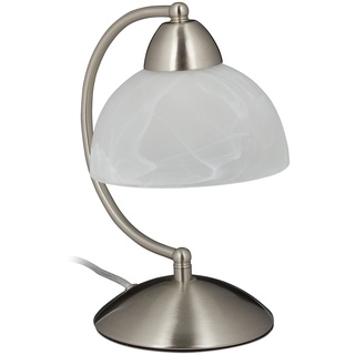 Relaxdays Tischlampe Touch, Retro Design, E14-Fassung, dimmbare Nachttischlampe, Glas & Eisen, HBT 25x15x19 cm, silber