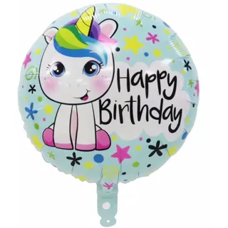 Folienballon Happy Birthday, Rund 45 cm, Einhorn-Design, Bunt Blau, Perfekt für Kindergeburtstage, Partys, Dekorationen, Feiern, Überraschungen, Geschenke, Einzigartiges und Attraktives Design