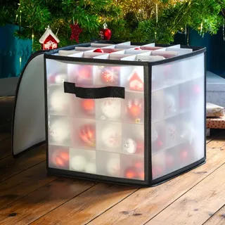 CKB LTD – Faltbare Aufbewahrungsbox für Weihnachtskugeln mit Trennwänden, für bis zu 64 Kugeln, für Weihnachtsdekorationen, 30 x 30 cm (transparent)