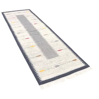 Wollteppich MORGENLAND "Kelim Teppich handgewebt grau" Teppiche Gr. B/L: 80 cm x 250 cm, 6 mm, 2 m2, 1 St., grau Kelimteppich Kelim-Teppiche Kurzflor