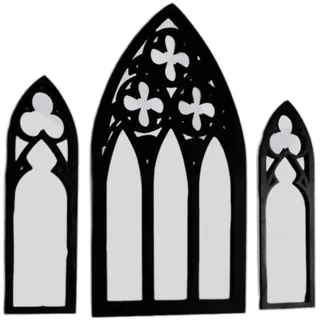 MEAKTSMI Romantisches Kirchenfenster Wandspiegel Set 3-teilig Künstlerisches Holz Gewölbt Gerahmt Zum Aufhängen Verspiegelt Für Wohnzimmer Dekoration